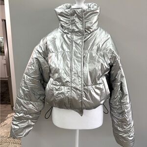 Silver DKNY bomber jacket. SIZE S